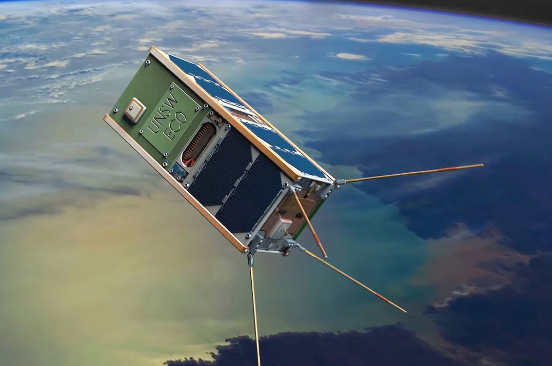 Rapier Electronics Adelaide - space electronics manufacturer pic of a QB50 satellite moving over plant earth